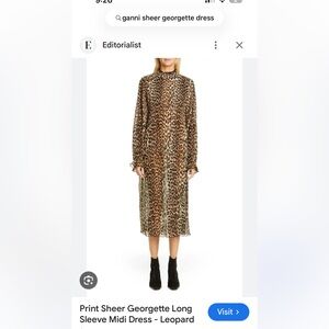 Ganni Brown Leopard Long Sleeve Dress - Rare can fit + size
